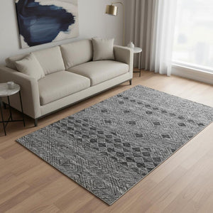 HomeRoots 5' X 8' Gray and Black Geometric Area Rug - Washable, UV Protected, Stain Resistant for Modern Homes 644768