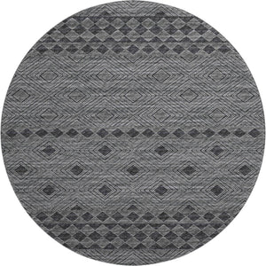 HomeRoots 8' Modern Geometric Round Rug in Gray & Black - Washable, UV-Protected, Stain-Resistant Comfort 644769