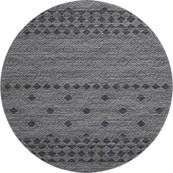 HomeRoots 8' Modern Geometric Round Rug in Gray & Black - Washable, UV-Protected, Stain-Resistant Comfort 644769