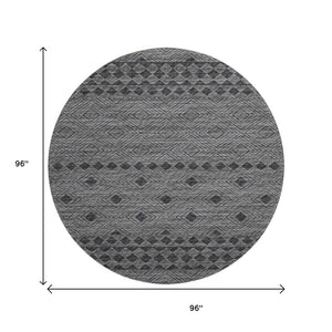 HomeRoots 8' Modern Geometric Round Rug in Gray & Black - Washable, UV-Protected, Stain-Resistant Comfort 644769