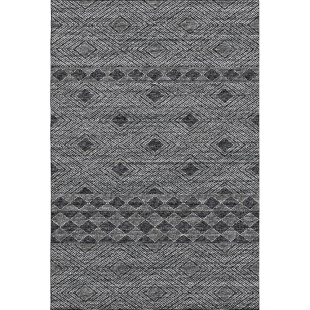 HomeRoots 8' X 10' Gray and Black Geometric Area Rug - Washable, Stain-Resistant, UV Protected for Modern Spaces 644770
