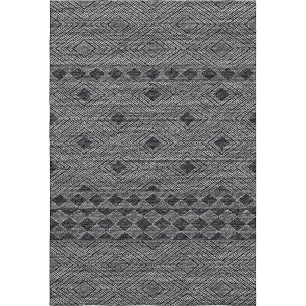 HomeRoots 8' X 10' Gray and Black Geometric Area Rug - Washable, Stain-Resistant, UV Protected for Modern Spaces 644770
