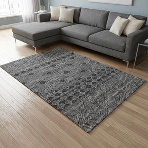HomeRoots 8' X 10' Gray and Black Geometric Area Rug - Washable, Stain-Resistant, UV Protected for Modern Spaces 644770