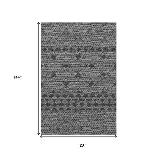 HomeRoots 9' X 12' Gray and Black Geometric Washable Area Rug – Stylish, Durable, UV-Protected for High-Traffic Spaces 644771