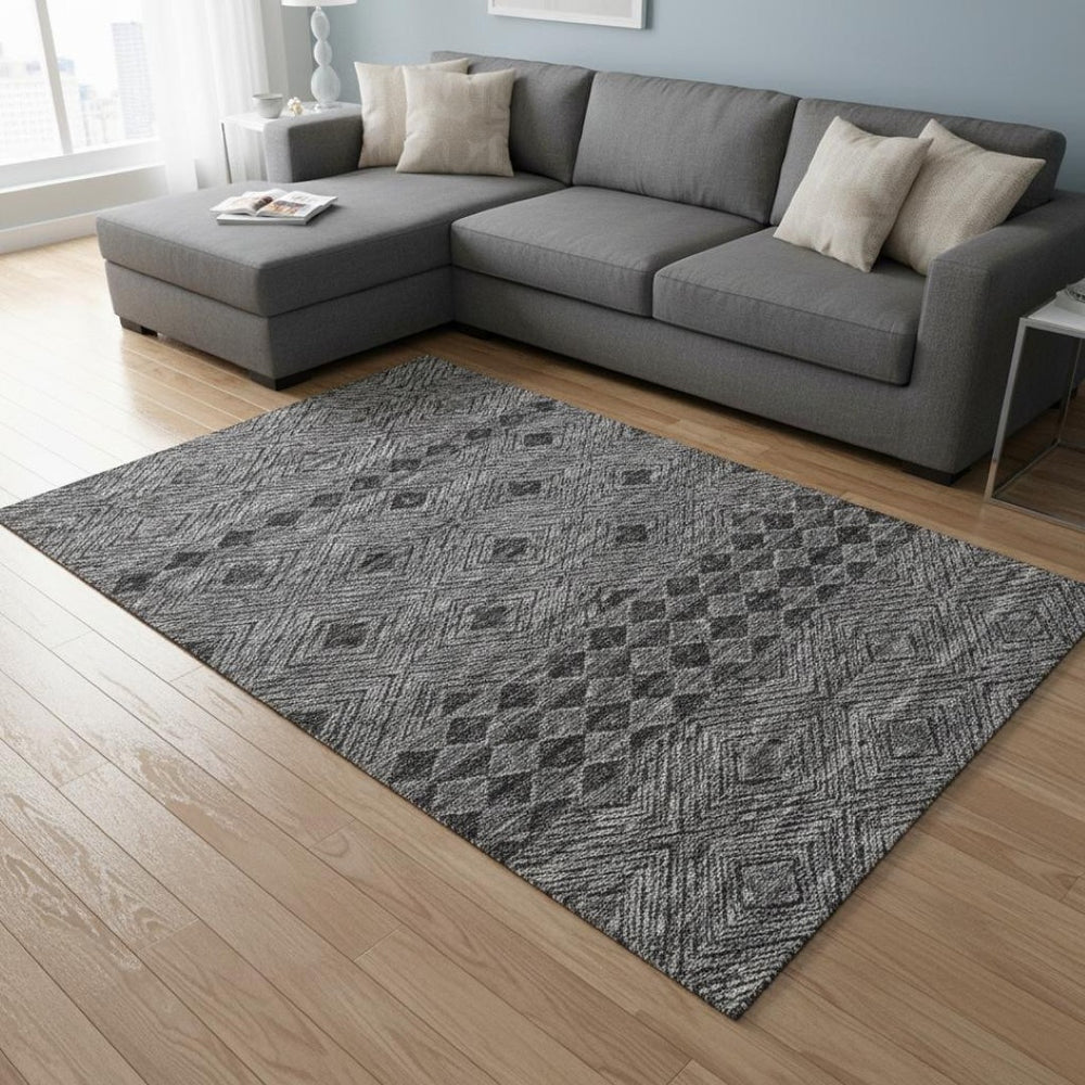 HomeRoots 9' X 12' Gray and Black Geometric Washable Area Rug – Stylish, Durable, UV-Protected for High-Traffic Spaces 644771