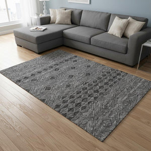 HomeRoots 9' X 12' Gray and Black Geometric Washable Area Rug – Stylish, Durable, UV-Protected for High-Traffic Spaces 644771