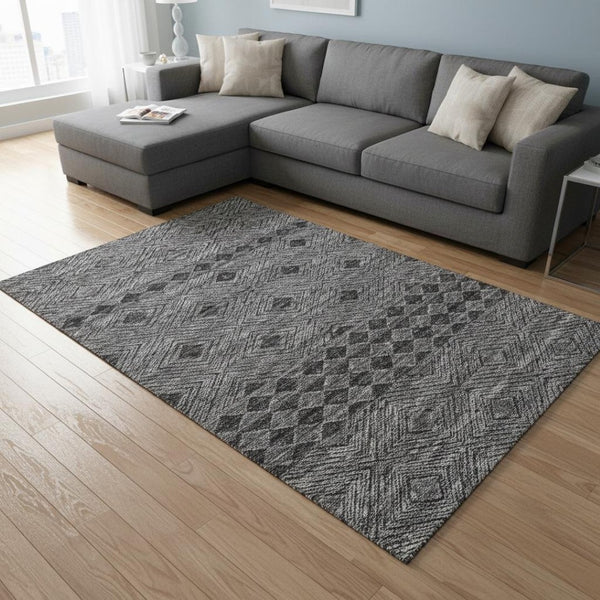 HomeRoots 9' X 12' Gray and Black Geometric Washable Area Rug – Stylish, Durable, UV-Protected for High-Traffic Spaces 644771