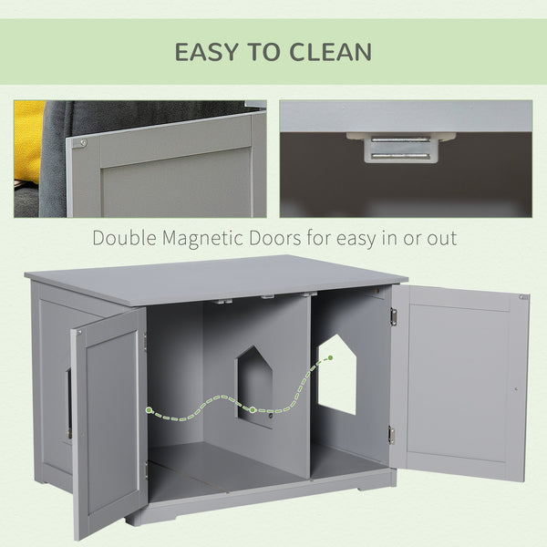 English Elm PawHut Modern Cat Litter Box Cabinet with Adjustable Partition, End Table, Hidden Storage, Dark Gray W2225P217304