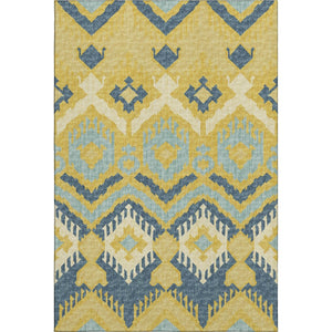 HomeRoots 8' X 10' Tribal Area Rug in Yellow, Ivory & Navy Blue - Washable, UV-Protected & Durable for Every Home 644782