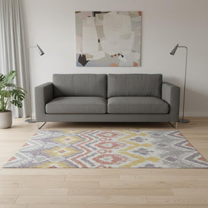HomeRoots 5' X 8' Bold Purple Ivory & Gold Tribal Washable Area Rug with UV Protection for Easy Care & Style 644786