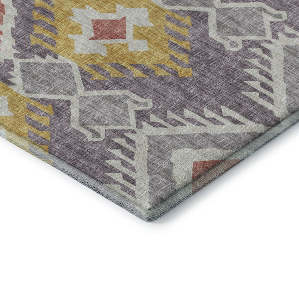 HomeRoots 8' Purple Ivory and Gold Tribal Round Rug - Stylish, Washable, Durable with UV Protection for Homes 644787