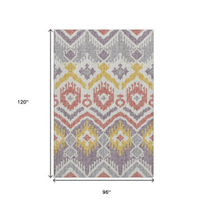 HomeRoots 8' X 10' Vibrant Purple Ivory Gold Tribal Washable Area Rug – Durable, Stylish & UV Protected! 644788