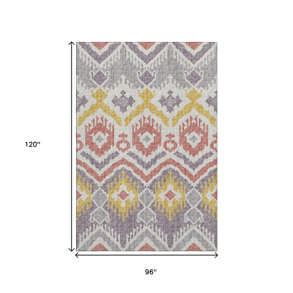 HomeRoots 8' X 10' Vibrant Purple Ivory Gold Tribal Washable Area Rug – Durable, Stylish & UV Protected! 644788