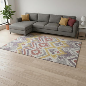 HomeRoots 8' X 10' Vibrant Purple Ivory Gold Tribal Washable Area Rug – Durable, Stylish & UV Protected! 644788