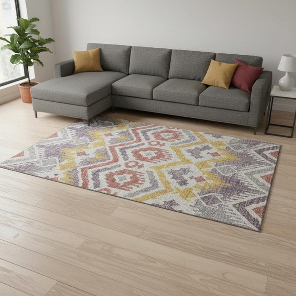 HomeRoots 8' X 10' Vibrant Purple Ivory Gold Tribal Washable Area Rug – Durable, Stylish & UV Protected! 644788