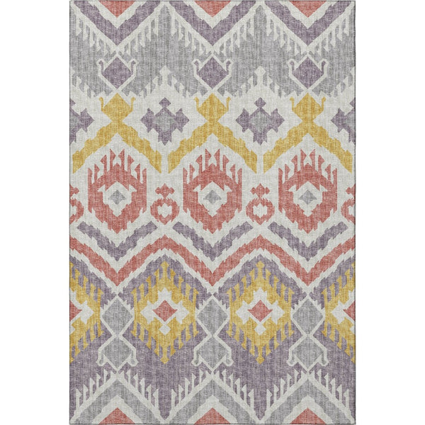 HomeRoots 9' X 12' Purple Ivory Gold Tribal Area Rug - Washable, UV Protected, Stain Resistant for High Traffic Areas 644789
