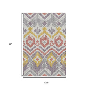 HomeRoots 10' X 14' Stylish Purple Ivory Gold Tribal Washable Area Rug - Durable, UV Protected, Low Maintenance 644790