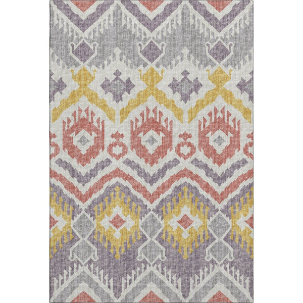 HomeRoots 10' X 14' Stylish Purple Ivory Gold Tribal Washable Area Rug - Durable, UV Protected, Low Maintenance 644790