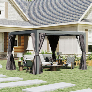 English Elm 10x12 Louvered Pergola with Dual Adjustable Louvers, Integrated Gutter, Durable Aluminum Shade Structure Gray W1859S00125