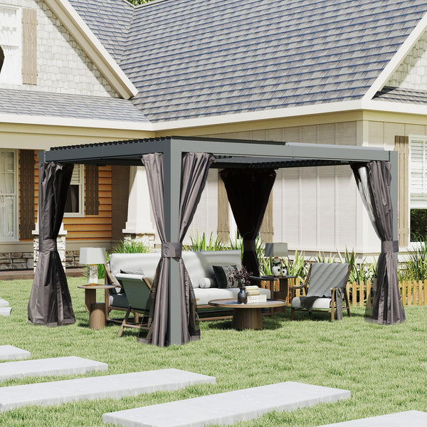 English Elm 10x12 Louvered Pergola with Dual Adjustable Louvers, Integrated Gutter, Durable Aluminum Shade Structure Gray W1859S00125