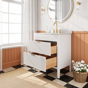 English Elm Fully Assembled 30 Inch Bathroom Vanity Solid Rubberwood Cabinet Carrara Marble Top W1826P439632