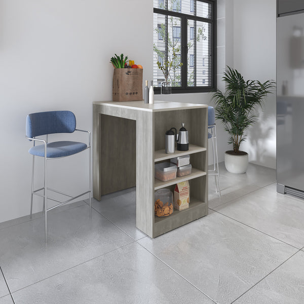 English Elm Concrete Gray Counter Height Kitchen Island with Ibiza Marble Top, 3 Shelves for Prep & Storage (36.2"W x 23.2"D x 35.9"H) B062P175174