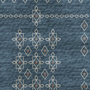 HomeRoots 5' X 8' Blue Rust Tribal Washable Area Rug - UV Protected, Stain Resistant & Ideal for High-Traffic Areas 644804