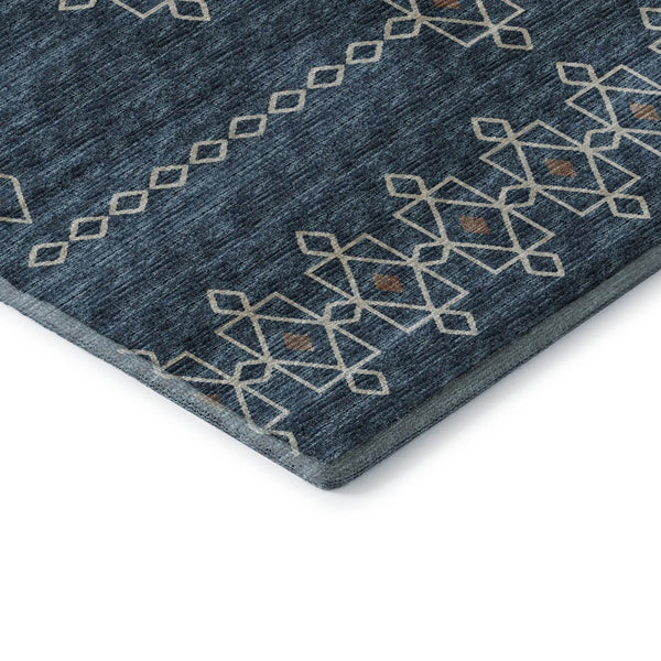 HomeRoots 8' X 10' Tribal Blue, Rust & Ivory Washable Area Rug - UV Protected, Stain Resistant, Durable Design 644806