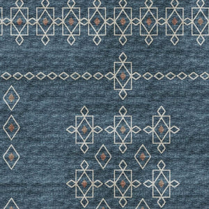 HomeRoots 8' X 10' Tribal Blue, Rust & Ivory Washable Area Rug - UV Protected, Stain Resistant, Durable Design 644806