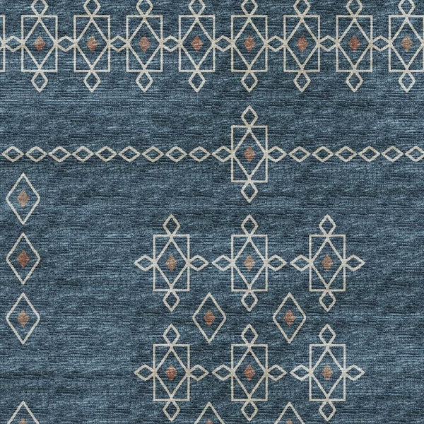 HomeRoots 8' X 10' Tribal Blue, Rust & Ivory Washable Area Rug - UV Protected, Stain Resistant, Durable Design 644806