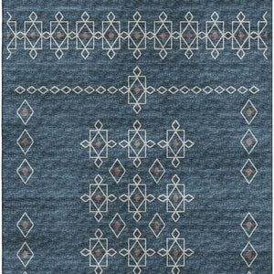 HomeRoots 8' X 10' Tribal Blue, Rust & Ivory Washable Area Rug - UV Protected, Stain Resistant, Durable Design 644806