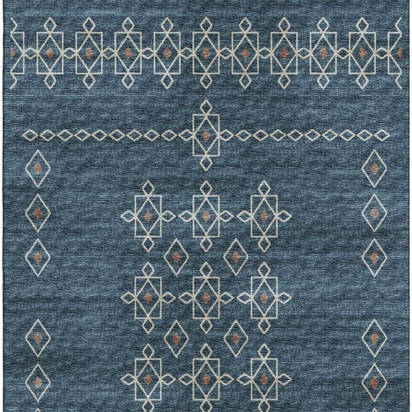 HomeRoots 9' X 12' Tribal Area Rug in Blue, Rust & Ivory - Durable, Washable, UV Protected for Family Homes 644807