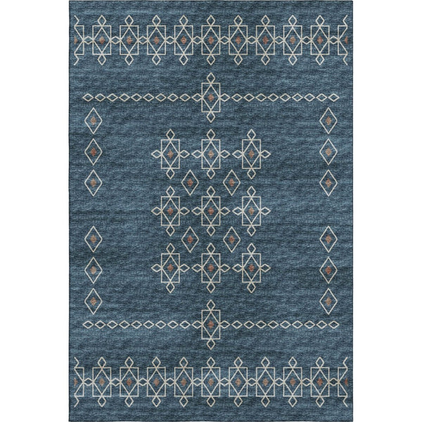 HomeRoots 9' X 12' Tribal Area Rug in Blue, Rust & Ivory - Durable, Washable, UV Protected for Family Homes 644807