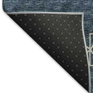 HomeRoots 9' X 12' Tribal Area Rug in Blue, Rust & Ivory - Durable, Washable, UV Protected for Family Homes 644807