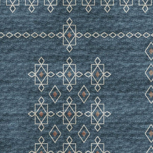 HomeRoots 9' X 12' Tribal Area Rug in Blue, Rust & Ivory - Durable, Washable, UV Protected for Family Homes 644807