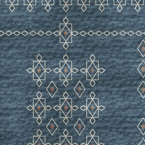 HomeRoots 9' X 12' Tribal Area Rug in Blue, Rust & Ivory - Durable, Washable, UV Protected for Family Homes 644807