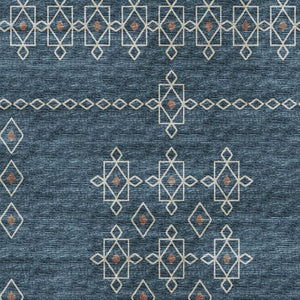 HomeRoots 10' X 14' Blue Rust Ivory Tribal Washable Area Rug - Durable, Stain-Resistant, UV Protected Comfort 644808