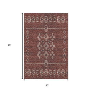 HomeRoots 5' X 8' Durable Burnt Sienna Tribal Area Rug – Washable, UV Protected, Perfect for Active Homes! 644810