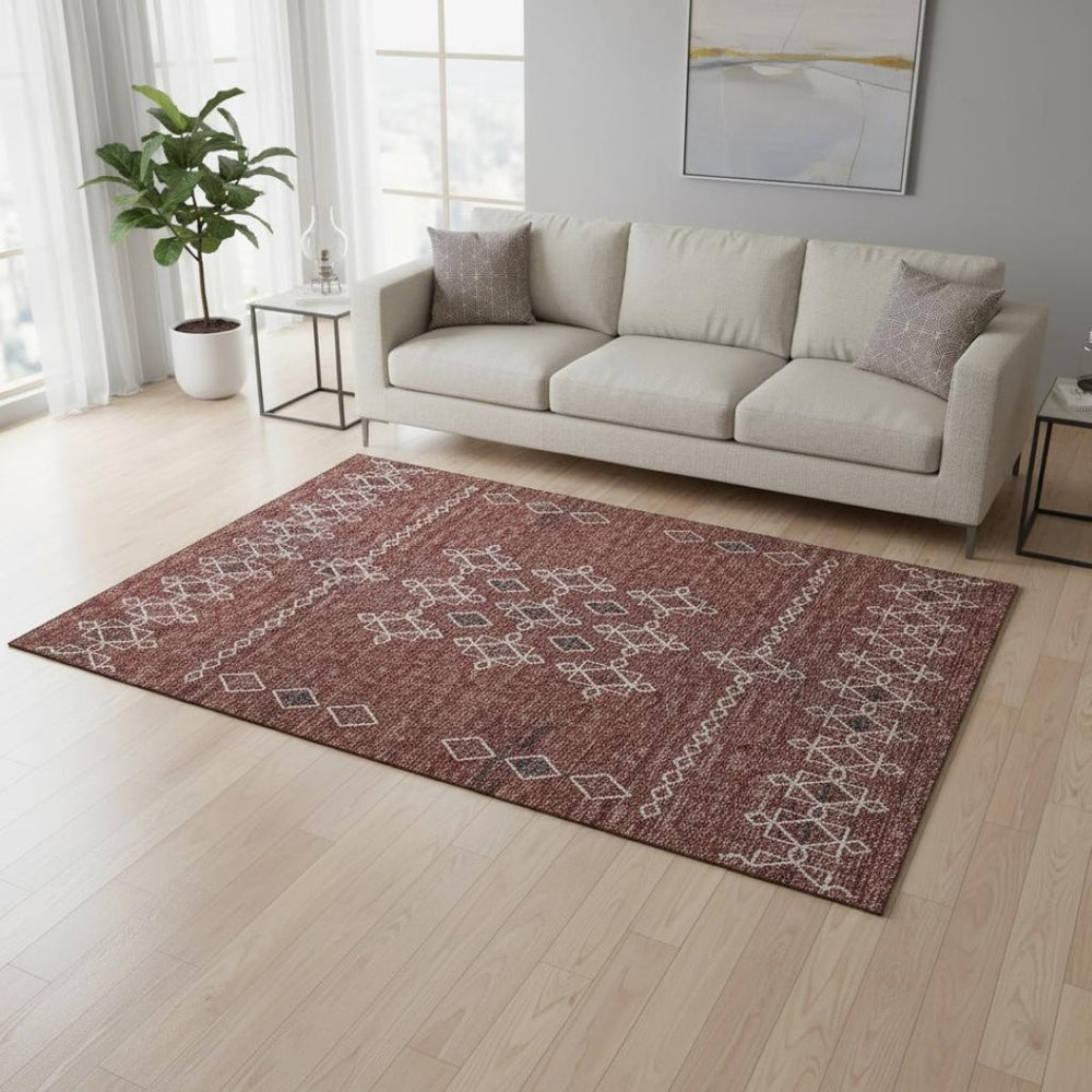 HomeRoots 5' X 8' Durable Burnt Sienna Tribal Area Rug – Washable, UV Protected, Perfect for Active Homes! 644810
