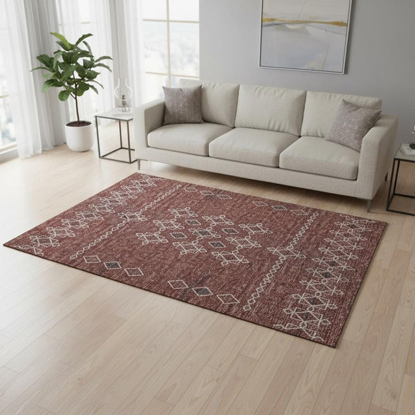 HomeRoots 5' X 8' Durable Burnt Sienna Tribal Area Rug – Washable, UV Protected, Perfect for Active Homes! 644810