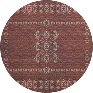 HomeRoots 8' Burnt Sienna Tribal Round Rug - Washable, UV Protected, Stain-Resistant for Busy Homes & Kids 644811