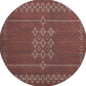 HomeRoots 8' Burnt Sienna Tribal Round Rug - Washable, UV Protected, Stain-Resistant for Busy Homes & Kids 644811
