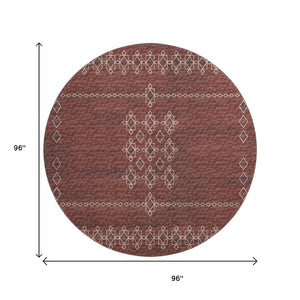HomeRoots 8' Burnt Sienna Tribal Round Rug - Washable, UV Protected, Stain-Resistant for Busy Homes & Kids 644811