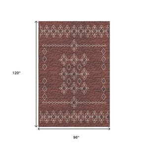 HomeRoots 8' X 10' Tribal Area Rug in Burnt Sienna, Ivory & Black - Washable, UV-Protected & Stain-Resistant 644812