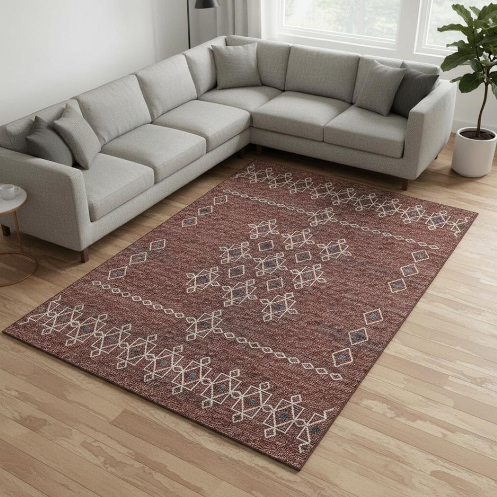 HomeRoots 8' X 10' Tribal Area Rug in Burnt Sienna, Ivory & Black - Washable, UV-Protected & Stain-Resistant 644812