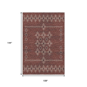 HomeRoots 9' X 12' Burnt Sienna Tribal Area Rug with UV Protection - Durable, Washable, and Stylish for Homes 644813