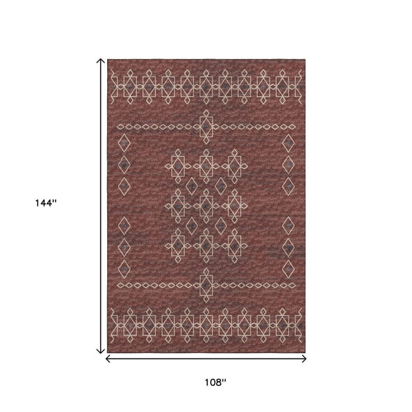 HomeRoots 9' X 12' Burnt Sienna Tribal Area Rug with UV Protection - Durable, Washable, and Stylish for Homes 644813