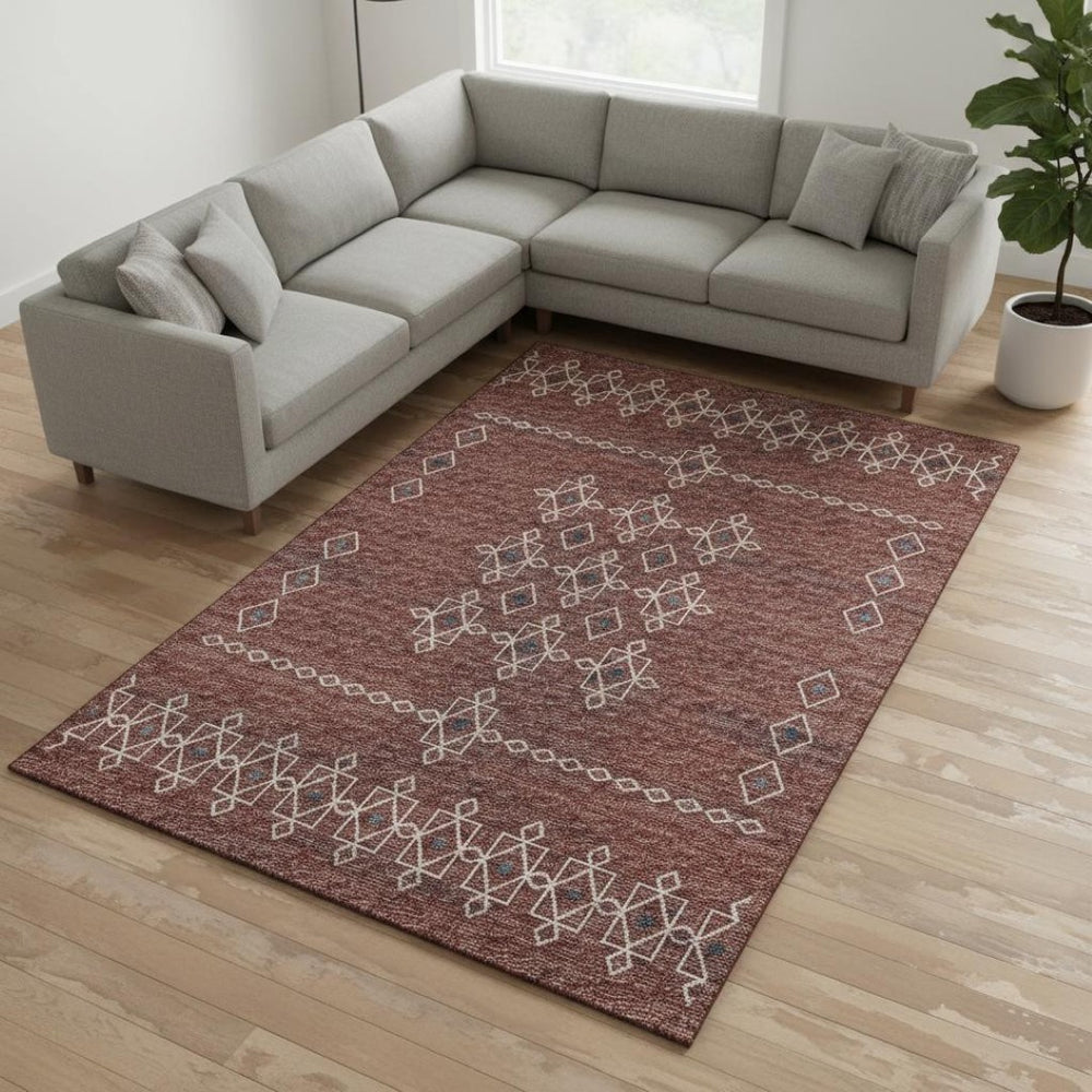 HomeRoots 9' X 12' Burnt Sienna Tribal Area Rug with UV Protection - Durable, Washable, and Stylish for Homes 644813