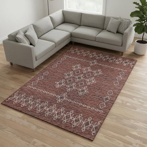 HomeRoots 9' X 12' Burnt Sienna Tribal Area Rug with UV Protection - Durable, Washable, and Stylish for Homes 644813