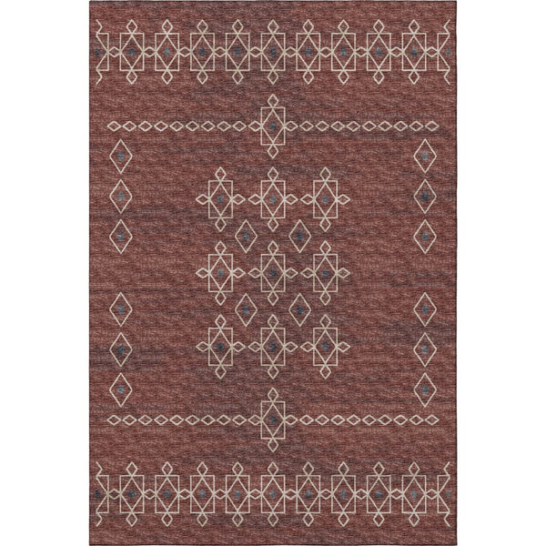 HomeRoots 9' X 12' Burnt Sienna Tribal Area Rug with UV Protection - Durable, Washable, and Stylish for Homes 644813